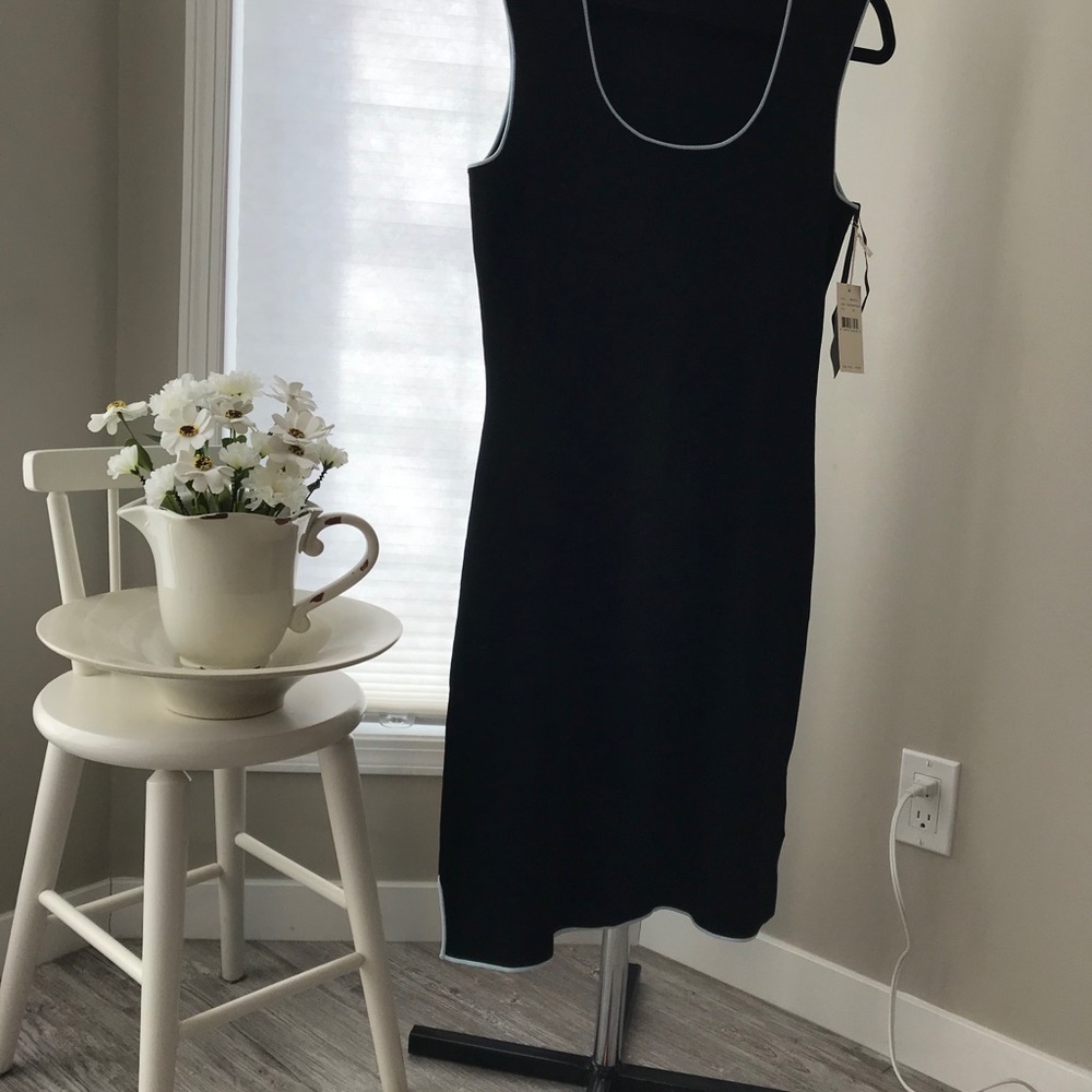 Black dress with blue piping